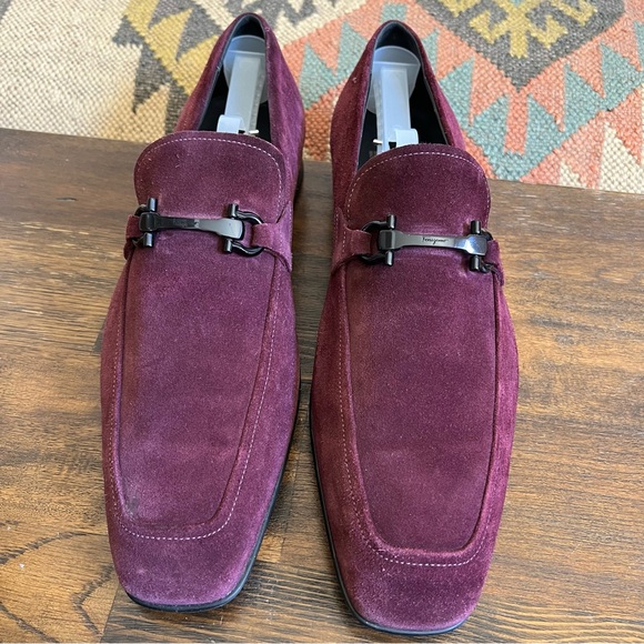 Salvatore Ferragamo Men\'s Burgundy Suede Bit Loafers main image 11